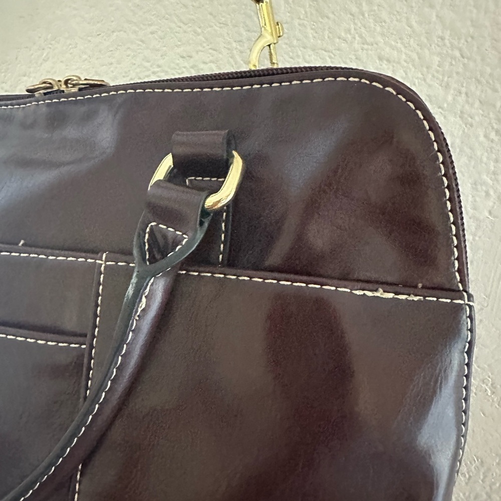 GIANI BERNINI Turnlock Glazed Dome Crossbody Leather Satchel, Wine - Picture 7 of 14